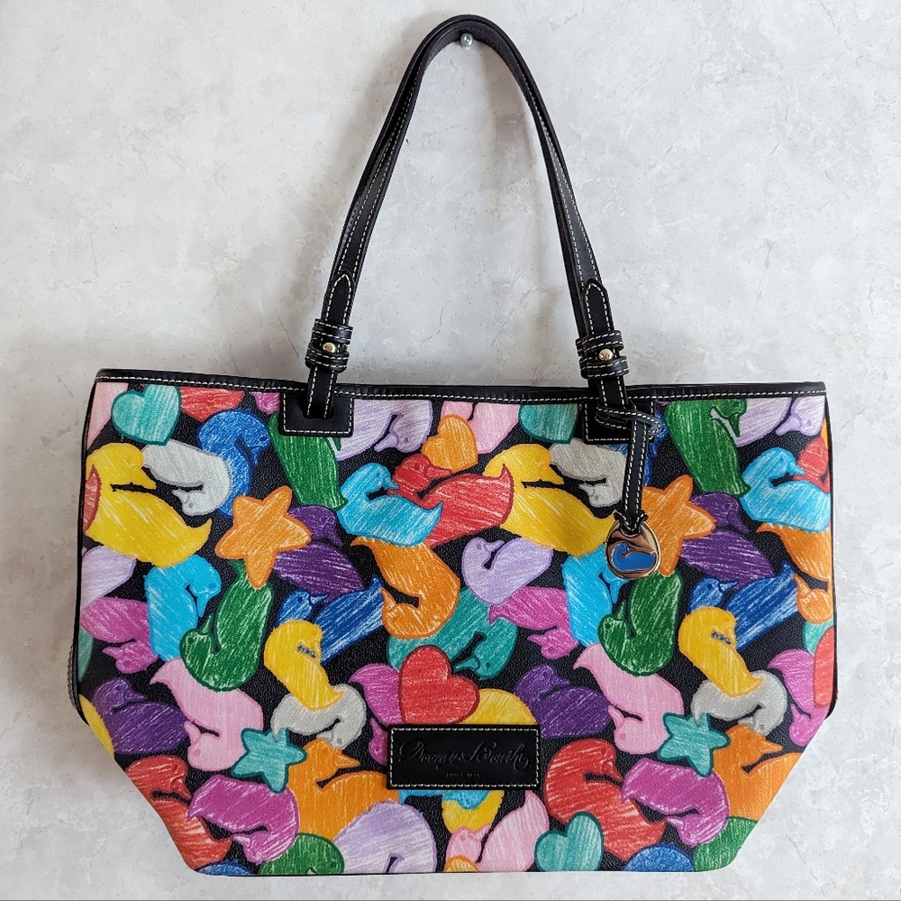 EUC Dooney & Bourke "Wonderduck" Multicolour Tote Style Purse Handbag w/ Fob